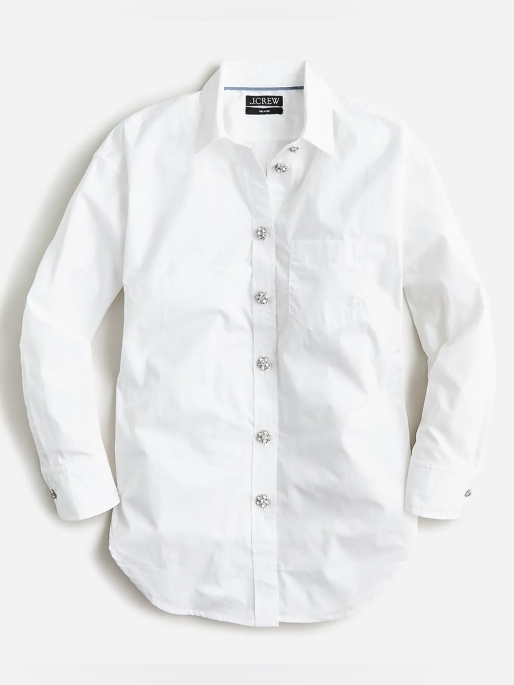J. Crew Garcon Relaxed-Fit Cotton Poplin Shirt with Jewel Buttons White Top